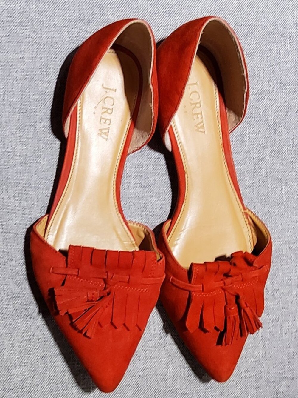 J. Crew D'Orsay Red Suede Tassel Pointed Toe Flats Ballet Shoes Women Size‎ 6